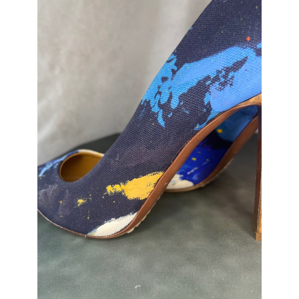 Ralph Lauren Purple Label Celia Abstract Art Pumps Italy Block Heel Size 37 US 7 - Picture 8 of 16